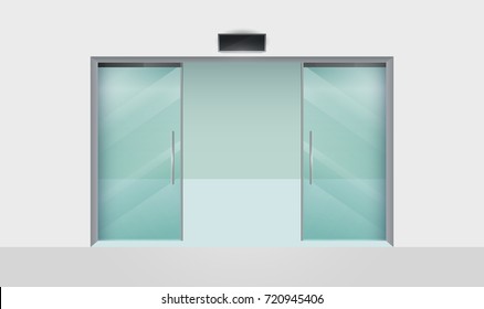 Empty shop boutique with open glass doors, front view. 3d realistic vector Illustration