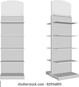 Empty Shop Shelves, Store Vector Illustration