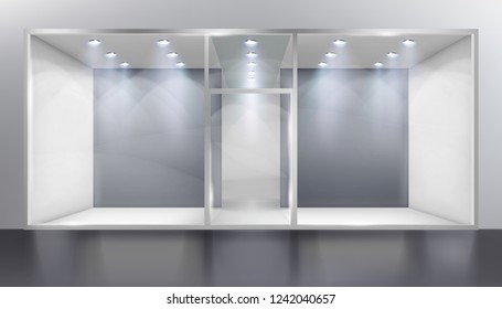 Empty shop window. Place for the exhibition. Vector illustration.