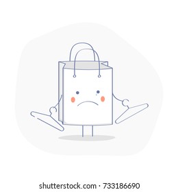 Empty Shopping Bag (Basket) icon. Cute Disappointed Shopping Bag Concept. Flat outline illustration design, isolated vector illustration on white background. Business template.