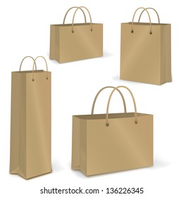 Empty Shopping Bag from craft paper vector set on white for advertising and branding