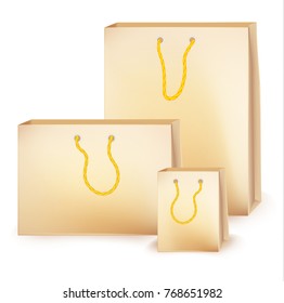 Empty Shopping Bag from craft paper vector set on white for advertising and branding