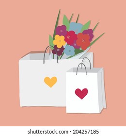Empty Shopping Bag and flowers 