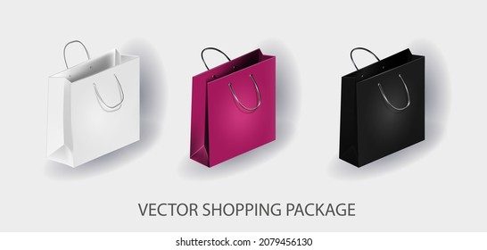 Empty shopping bag isolated on white background. A set of colorful empty shopping bags isolated in white. Vector illustration