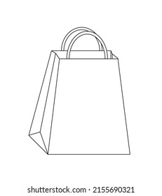 Empty Shopping bag isolated on white background. Thin Black Linear vector outline illustration icon. Shop packaging template mockup. Copy space. Retail industry. Supermarket delivery service. Food bag