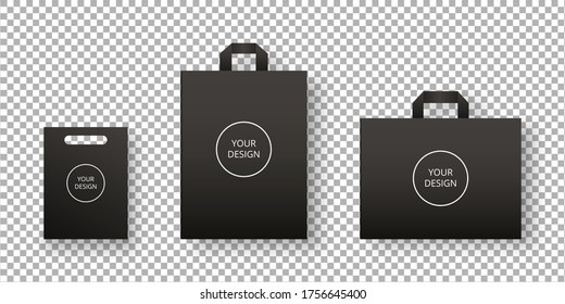 Empty shopping bag mockup set. Paper shopping bag packaging. Mockup isolated. Template design. Realistic vector illustration.