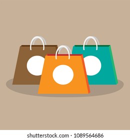 Empty shopping bags in trendy flat style isolated in brown. Vector Illustration.