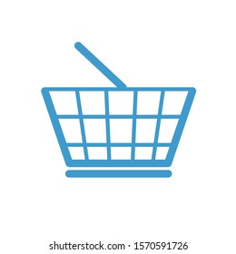 empty shopping basket in flat modern design. Colored vector icon isolated white background. Blue shop box for website design development. Single simple market object. supermarket store element vector