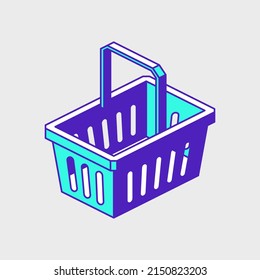 Ilustración de icono vectorial isométrico de cesta de compras vacía