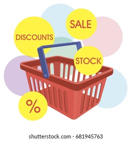 Empty shopping basket on abstract background