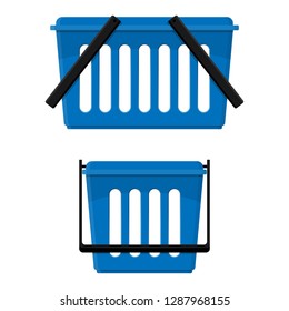 Empty shopping basket on a white background from two sides. Vector illustration.