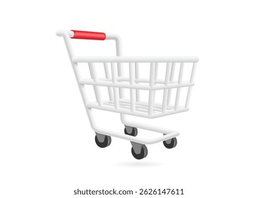 empty shopping cart or basket steel side view on a white background for designing various shopping promotion, vector 3d isolated illustration for advertising, cart minimal style for design