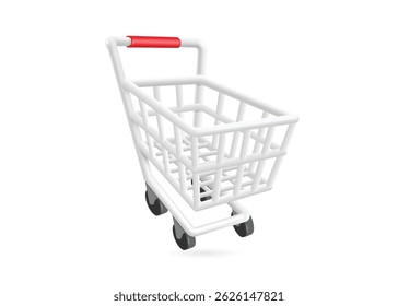 empty shopping cart or basket steel side view on a white background for designing various shopping promotion, vector 3d isolated illustration for advertising, cart minimal style for design