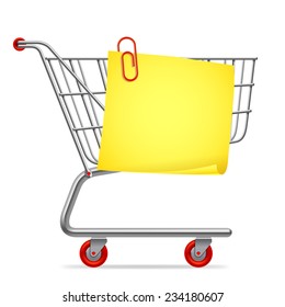 Empty shopping cart with blank shopping list.