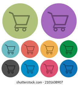 Empty shopping cart darker flat icons on color round background