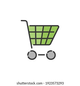 Empty shopping cart. Filled color icon. Commerce vector illustration