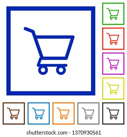 Empty shopping cart flat color icons in square frames on white background