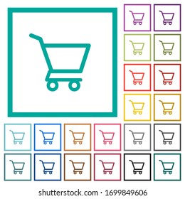 Empty shopping cart flat color icons with quadrant frames on white background