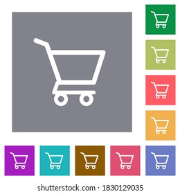 Empty shopping cart flat icons on simple color square backgrounds