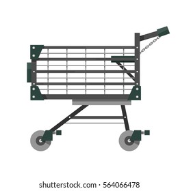 Empty shopping cart in flat style. Equipment for supermarket. Vector illustration isolated on white background.