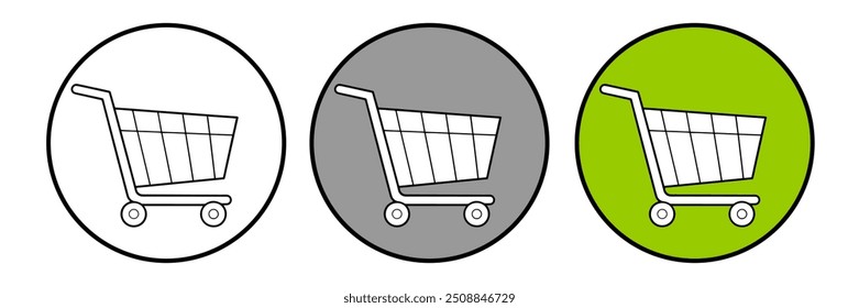 Ícones brancos planos do carrinho de compras vazios em planos de fundo coloridos.  Ilustração vetorial