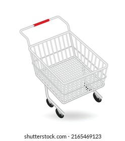 empty shopping cart floating on a white background for designing various shopping promotions,vector 3d isolated for advertising design