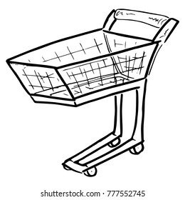 Empty shopping cart. Hand drawn sketch shopping cart icon.