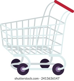 Empty shopping cart illustration. Simple metallic grocery cart vector illustration.