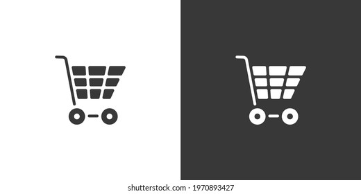 Empty shopping cart. Isolated icon on black and white background. Commerce glyph vector illustration