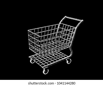 Empty shopping cart. Isolated on black background. Vector illustration. Pointillism style.