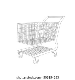 Empty shopping cart. Isolated on white background. Vector outline illustration.