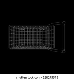 Empty shopping cart. Isolated on black background.  Top view. Vector outline illustration.