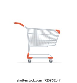 Empty shopping cart isolated on white background. Vector illustration in flat style.