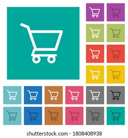 Empty shopping cart multi colored flat icons on plain square backgrounds. Included white and darker icon variations for hover or active effects.