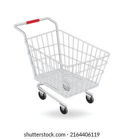 empty shopping cart side view on a white background for designing various shopping promotions,vector 3d isolated