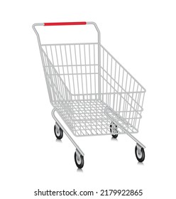 empty shopping cart side view place on a white background for designing various shopping promotions,vector 3d isolated