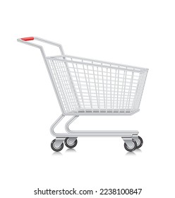 empty shopping cart side view vector 3d isolated on white background for designing various shopping promotions