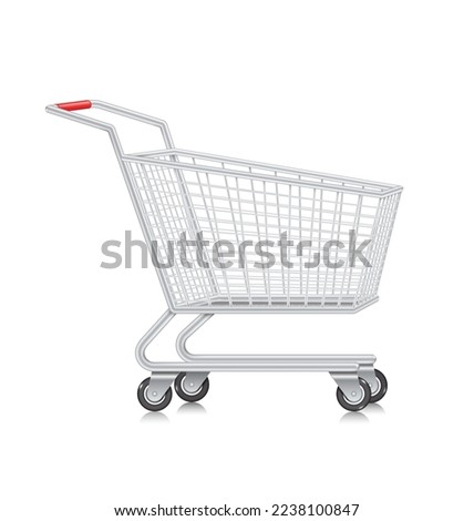 empty shopping cart side view vector 3d isolated on white background for designing various shopping promotions