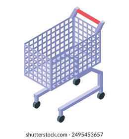 Empty shopping cart standing on white background representing online shopping and retail commerce