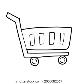 empty shopping cart trolley vector illustration icon design template with outline doodle hand drawn style for shop and market