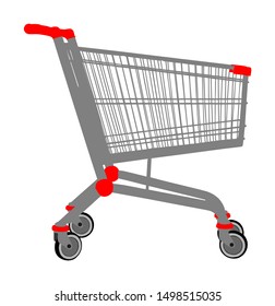 Empty shopping cart vector isolated on white background. Metal market trolley. Symbol of bad economy, home budget. Transportation equipment for buying food and another goods. Procurement of supplies.