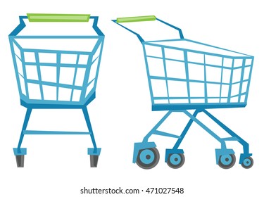 Empty shopping carts vector flat design illustration isolated on white background. Empty shopping carts vector flat design illustration isolated on white background.