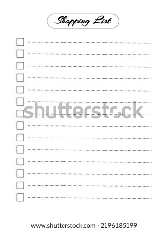 Empty Shopping list white isolated blank. Template for planner, organizer, DIY scrapbooking note pad page. shopping list supermarket with dotted lines. Vector Eps8