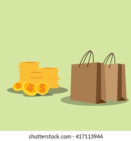 Empty Shopping Paper bag and coin