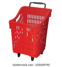 Empty shopping red basket, isolated on white background - Red shopping plastic basket for super market in 3d model. Vector