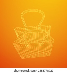 Empty shopping sale bag. Wireframe low poly mesh vector illustration