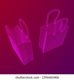 Empty shopping sale bag. Wireframe low poly mesh vector illustration