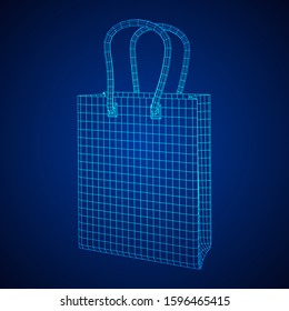 Empty shopping sale bag. Wireframe low poly mesh vector illustration