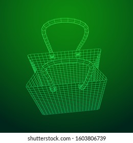 Empty shopping sale bag. Wireframe low poly mesh vector illustration