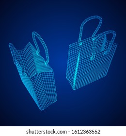 Empty shopping sale bag. Wireframe low poly mesh vector illustration